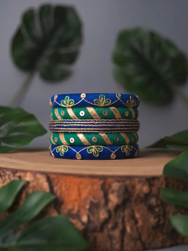 Himani Threadwork Gotapatti Bangles - Royal Blue & Green